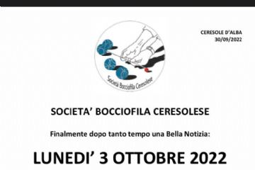 RIAPRE IL SERVIZIO BAR ALLA BOCCIOFILA CERESOLE